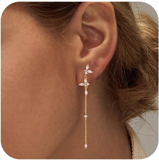 SELFROSE Store Gold Dangle Earrings for Women,Prom Jewelry Dainty Earring 14K Gold Plated Drop Earrings for Women Trendy Hypoallergenic CZ Dangling Earring - Image 1
